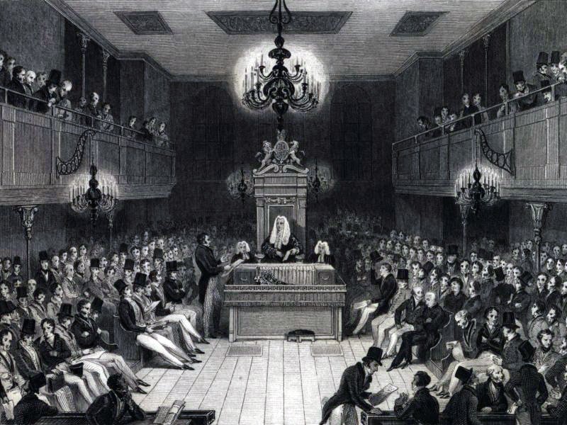 Debata oxfordzka w parlamencie brytyjskim w 1834 roku Debata oxfordzka w parlamencie brytyjskim w 1834 roku Źródło: domena publiczna.