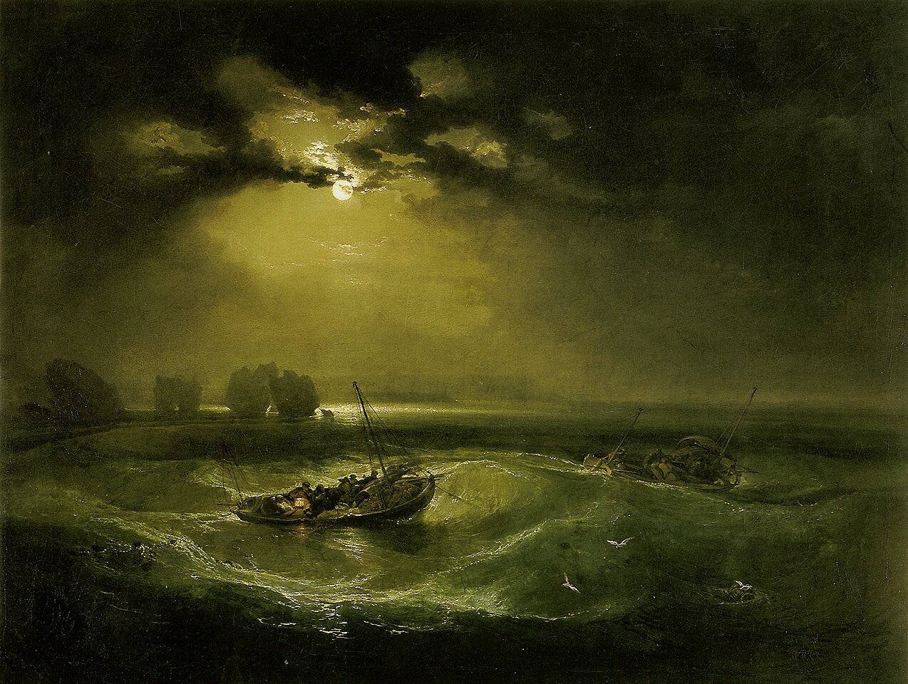 Rybacy na morzu Źródło: Joseph Mallord William Turner, Rybacy na morzu, 1796, olej na płótnie, Muzeum Sztuki Brytyjskiej, domena publiczna.