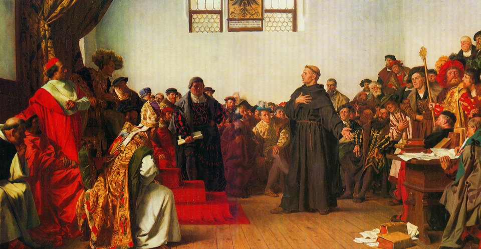 Luter na sejmie w Wormacji IV 1521 Źródło: Anton von Werner, Luter na sejmie w Wormacji IV 1521, 1877, Staatsgalerie Stuttgart, domena publiczna.