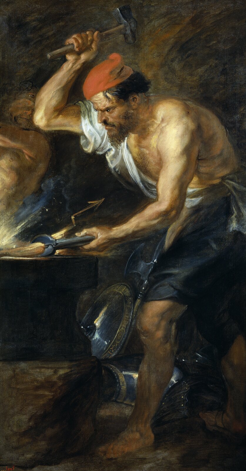 Wulkan (Hefajtos) wykuwający piorun dla Zeusa Źródło: Peter Paul Rubens, Wulkan (Hefajtos) wykuwający piorun dla Zeusa, 1636, Prado Museum.