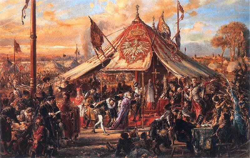 obraz przedstawia jak elekcję Henryka Walezego wyobrażał sobie trzysta lat później malarz Jan Matejko.
