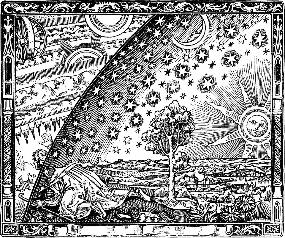 Koncepcja budowy świata głoszona przez Arystotelesa odcisnęła piętno na ludzkim pojmowaniu kosmosu przez ponad 1500 lat. Na ilustracji powyżej drzeworyt nieznanego artysty zatytułowany „Wędrowiec na krańcu świata” stanowiący odzwierciedlenie średniowiecznego sposobu postrzegania Wszechświata, zgodnego w znaczniej mierze z kosmologią Arystotelesa.
