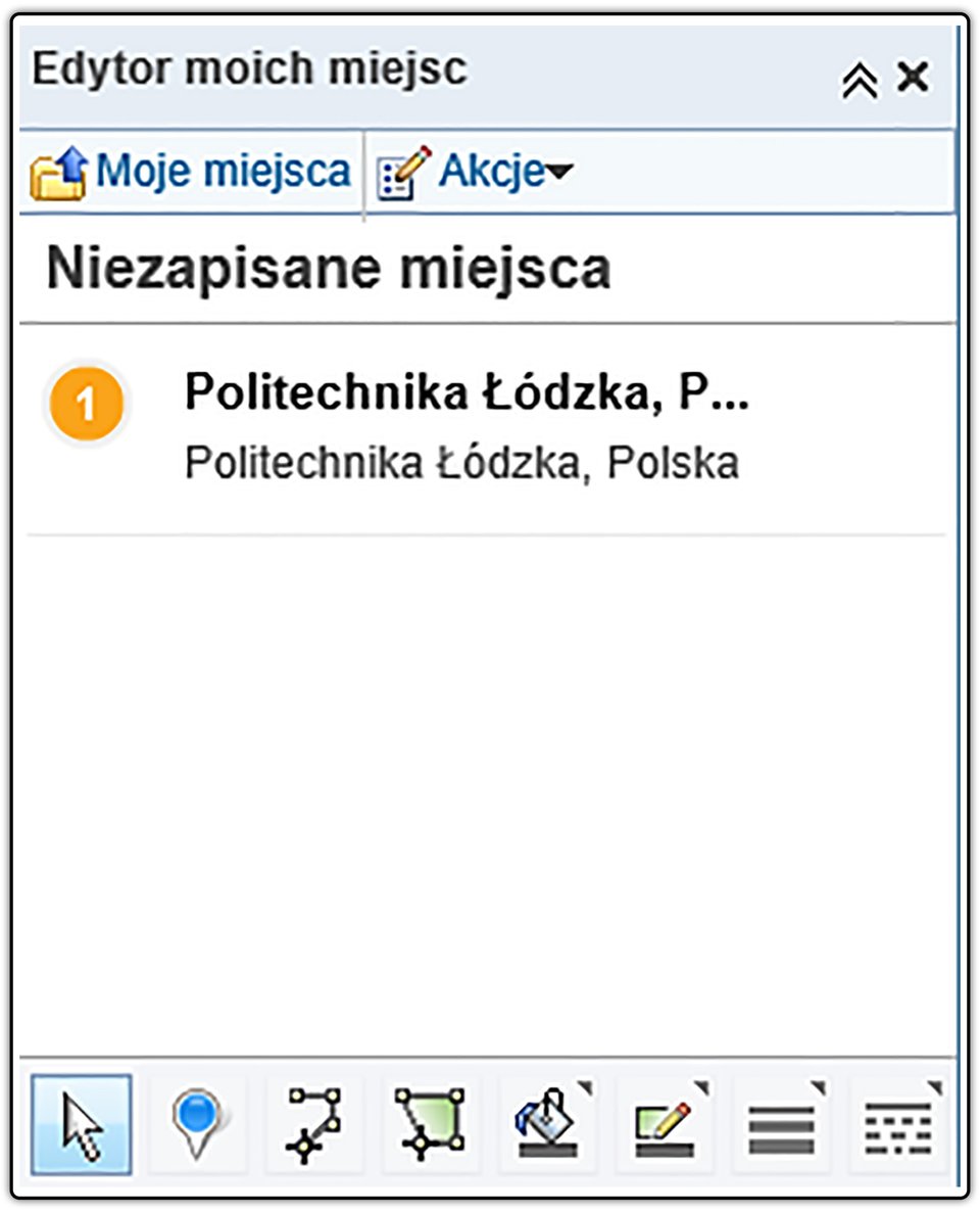 Zrzut okna: Edytor moich miejsc