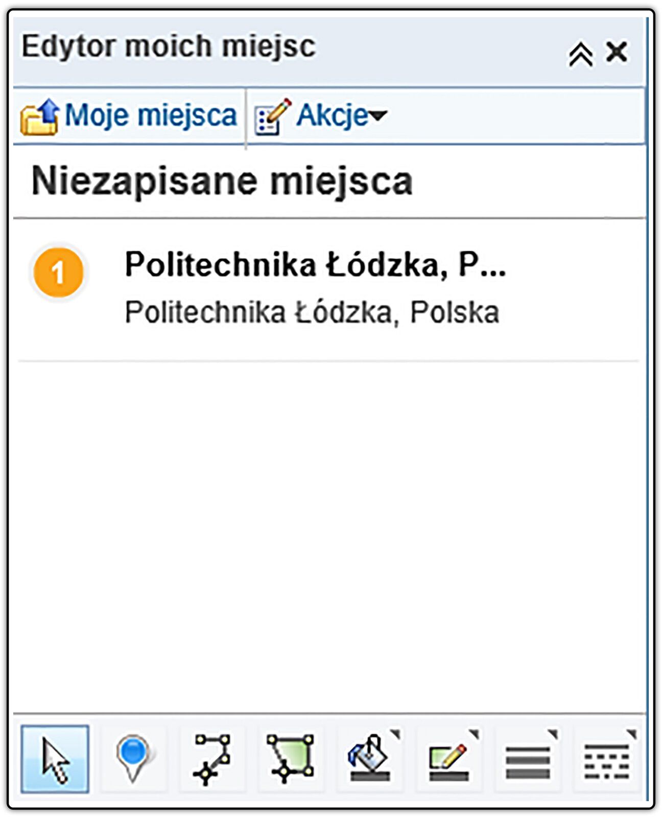 Zrzut okna: Edytor moich miejsc
