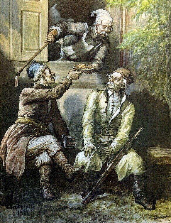 Ilustracja do Pana Tadeusza Adama Mickiewicza, Księga 11. Ilustracja do Pana Tadeusza Adama Mickiewicza, Księga 11. Źródło: Michał Elwiro Andriolli, 1881, domena publiczna.