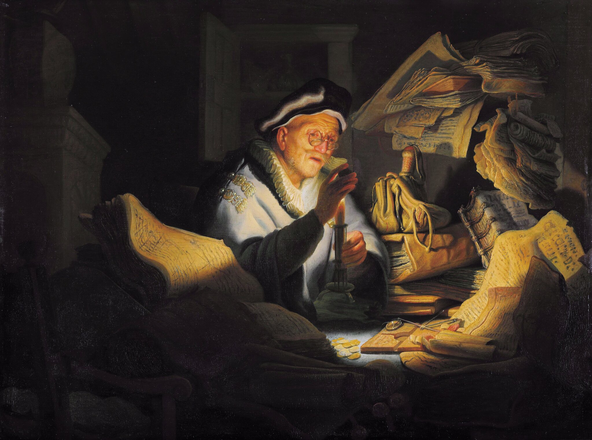 Przypowieść o bogaczu Źródło: Rembrandt van Rijn, Przypowieść o bogaczu, 1627, Gemäldegalerie, Berlin, domena publiczna.