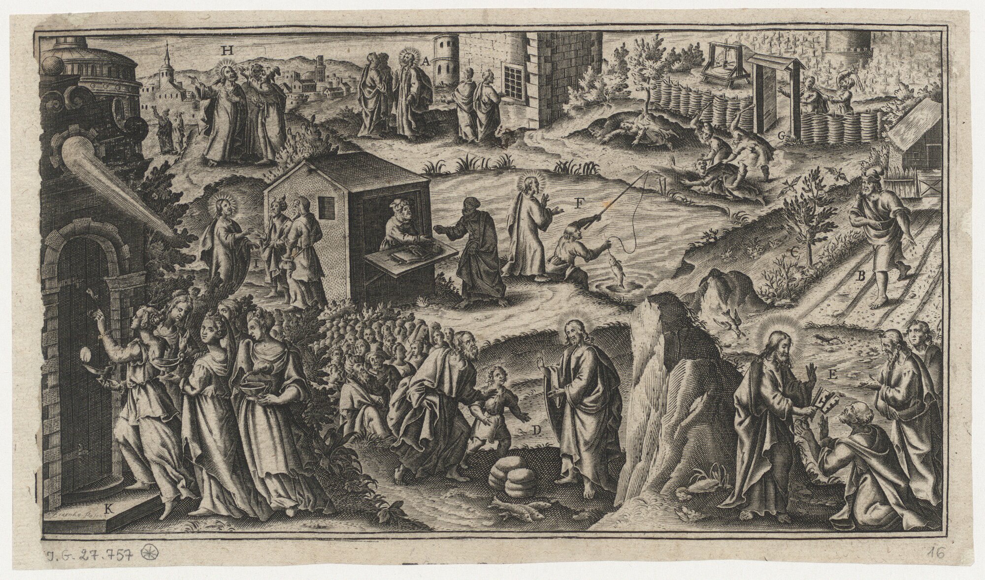 Ewangelia, sceny ilustrujące przypowieści i cuda Jezusa Chrystusa Ewangelia, sceny ilustrujące przypowieści i cuda Jezusa Chrystusa Źródło: Jan Ziarnko, 1620, miedzioryt, domena publiczna.
