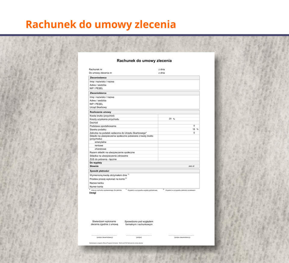 Ilustracja przedstawia rachunek do umowy zlecenia.