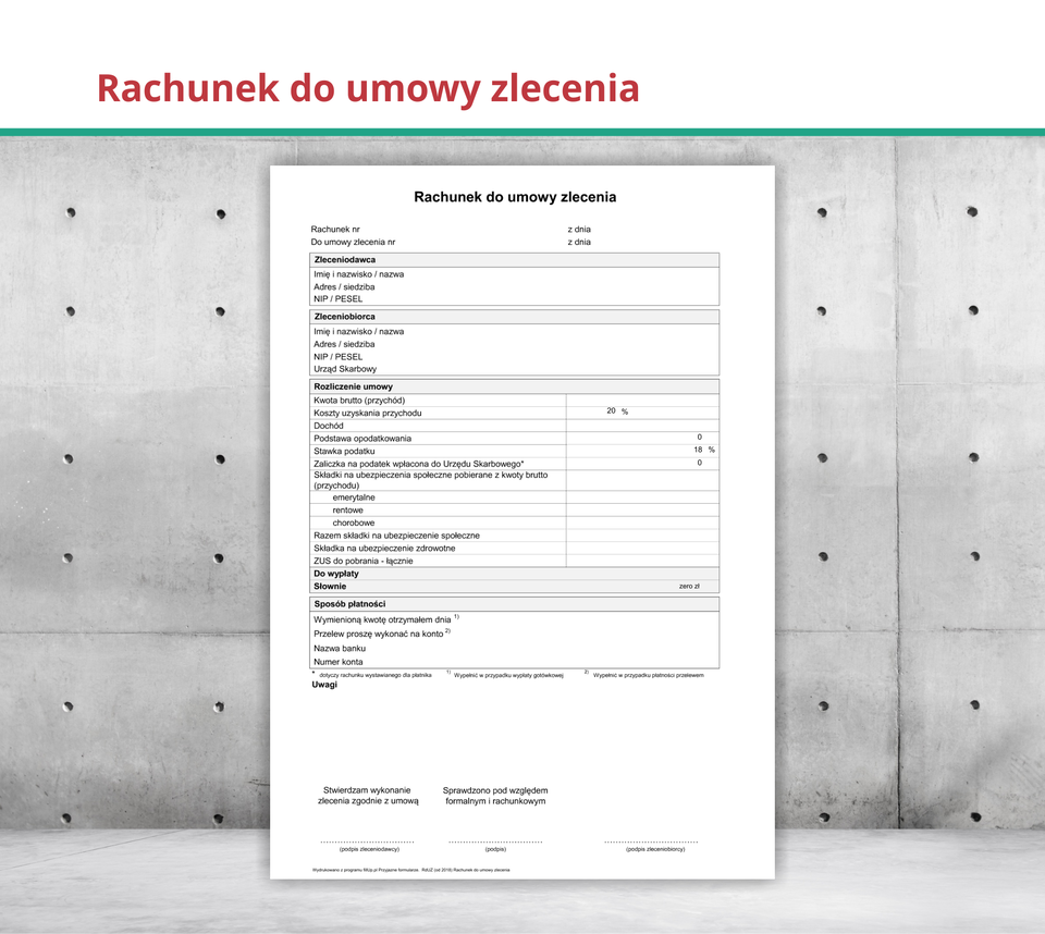 Ilustracja przedstawia rachunek do umowy zlecenia.