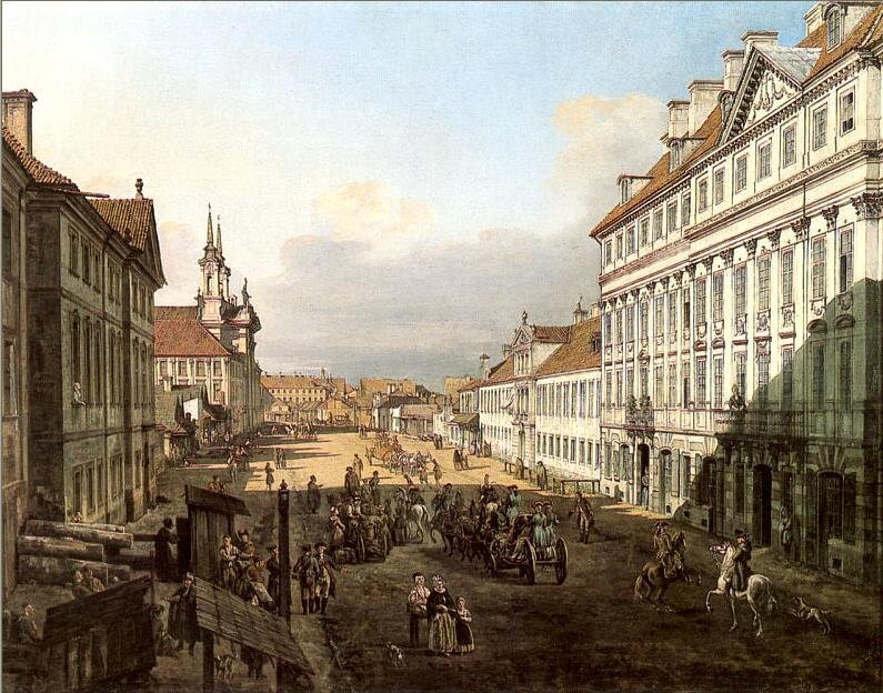 Widok na ul. Długą w Warszawie Widok na ul. Długą w Warszawie. W głębi po prawej konwikt (bursa dla uczniów) zakonu teatynów; w tym budynku mieściła się nuncjatura apostolska przed rozbiorami. Źródło: Bernardo Bellotto, Widok na ul. Długą w Warszawie, 1778, Olej na płótnie, Zamek Królewski w Warszawie, domena publiczna.