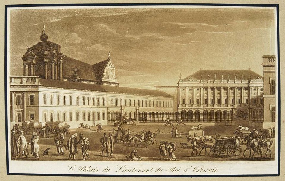 Pałac Namiestnikowski w Warszawie Pałac Namiestnikowski w Warszawie w pocz. XIX w.; obecnie Pałac Prezydencki – w okresie po1791 siedziba m.in. Zgromadzenie Przyjaciół Konstytucji Rządowej Fiat Lux Źródło: Fryderyk Dietrich, Pałac Namiestnikowski w Warszawie, Rycina, domena publiczna.