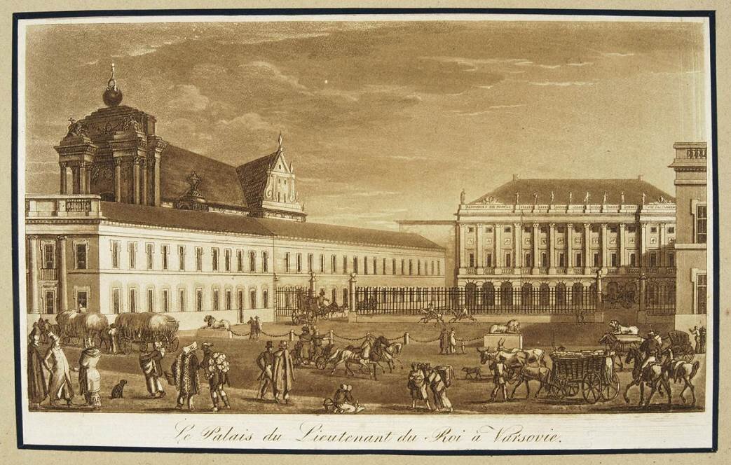 Pałac Namiestnikowski w Warszawie Pałac Namiestnikowski w Warszawie w pocz. XIX w.; obecnie Pałac Prezydencki – w okresie po1791 siedziba m.in. Zgromadzenie Przyjaciół Konstytucji Rządowej Fiat Lux Źródło: Fryderyk Dietrich, Pałac Namiestnikowski w Warszawie, Rycina, domena publiczna.