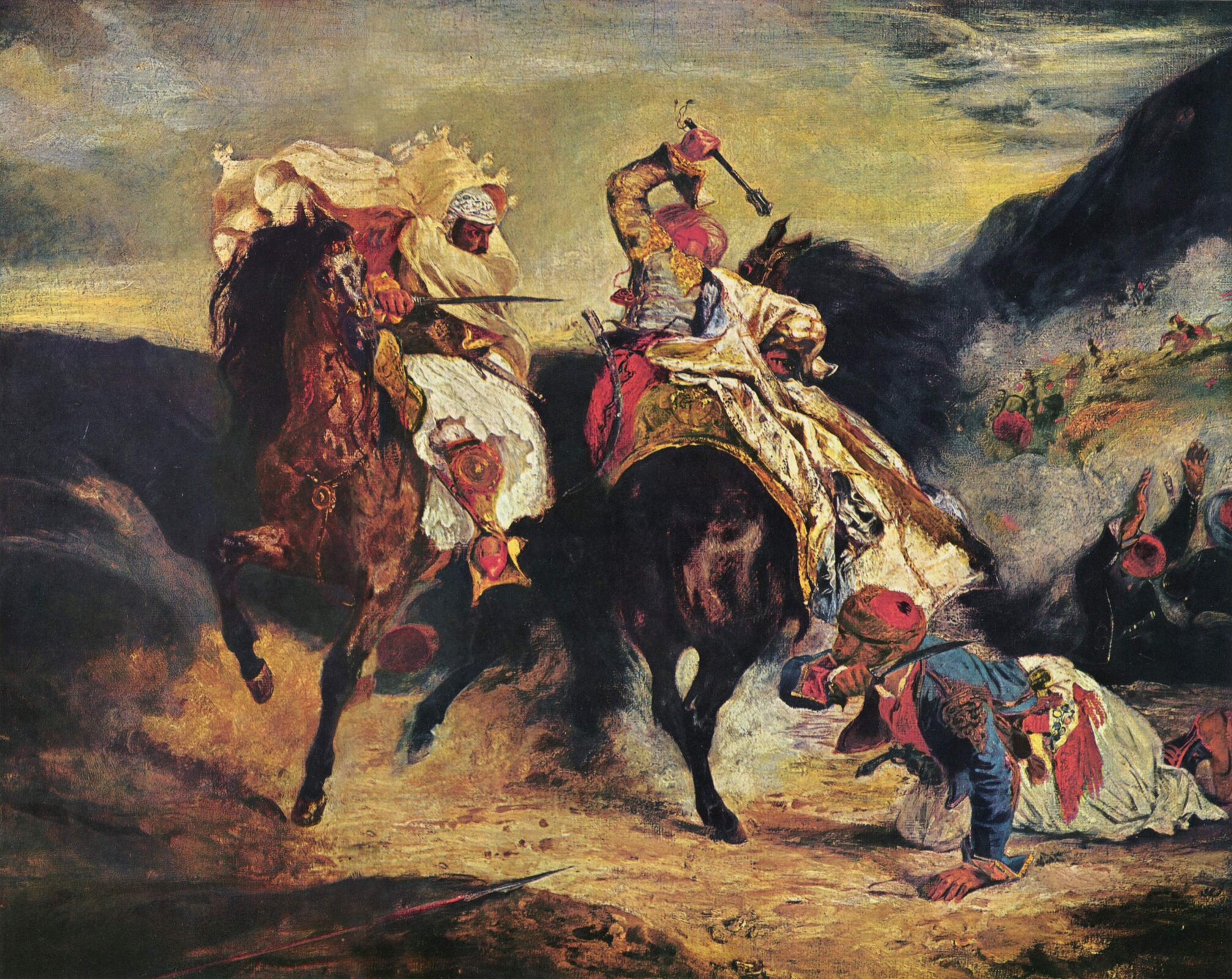 Walka Giaura z Hassanem Źródło: Eugène Ferdinand Victor Delacroix, Walka Giaura z Hassanem, 1826, olej na płótnie, Art Institute of Chicago, domena publiczna.