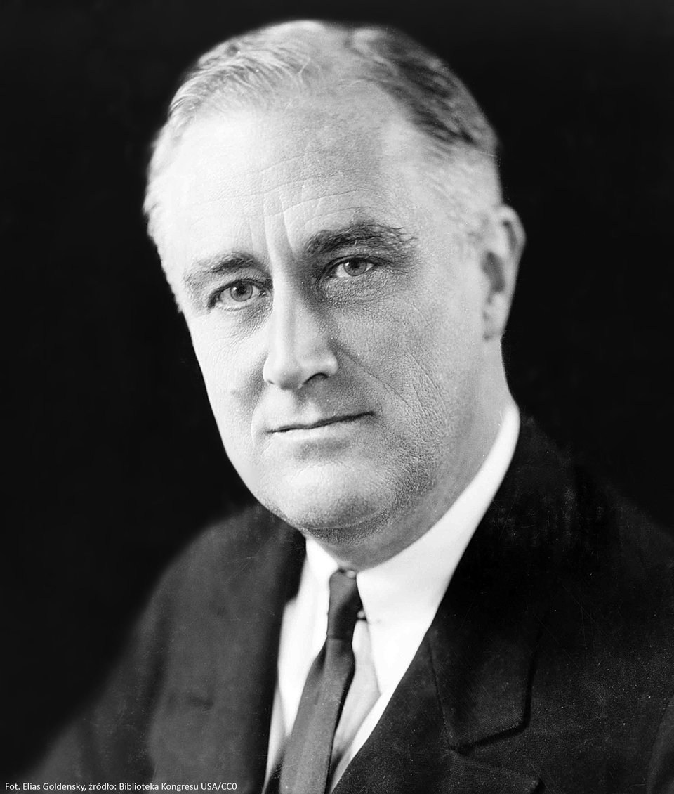 Franklin Delano Roosevelt Źródło: Elias Goldensky, Franklin Delano Roosevelt, Biblioteka Kongresu Stanów Zjednoczonych, domena publiczna.