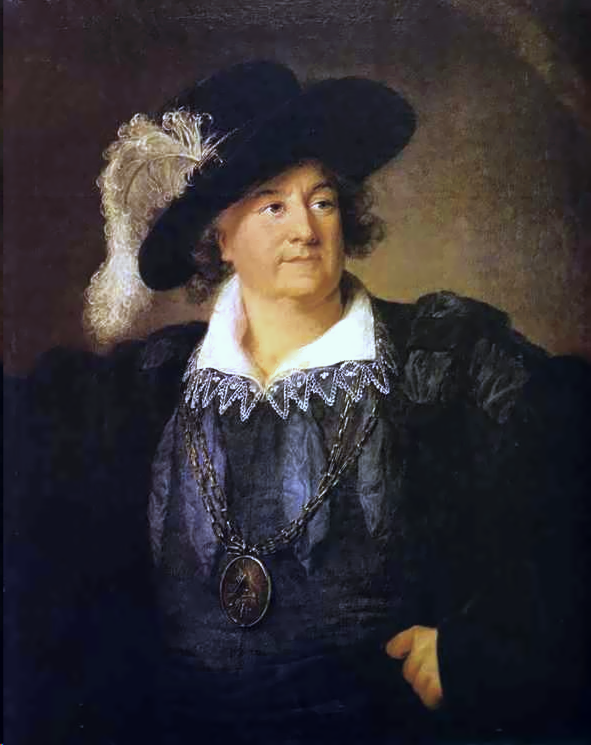 Stanisław August Poniatowski Do masonerii należał Stanisław August Poniatowski. Na obrazie namalowanym już po jego abdykacji, przedstawiony on został z zawieszonym na szyi medalem masońskim z okiem opatrzności. Obraz Luoise Élisabeth Vigée le Brun z 1797 r. znajduje się w Muzeum w Kijowie. Źródło: Louise Élisabeth Vigée Le Brun, Stanisław August Poniatowski, 1797, olej na płótnie, Museum of Bogdan and Varvara Khanenko, domena publiczna.