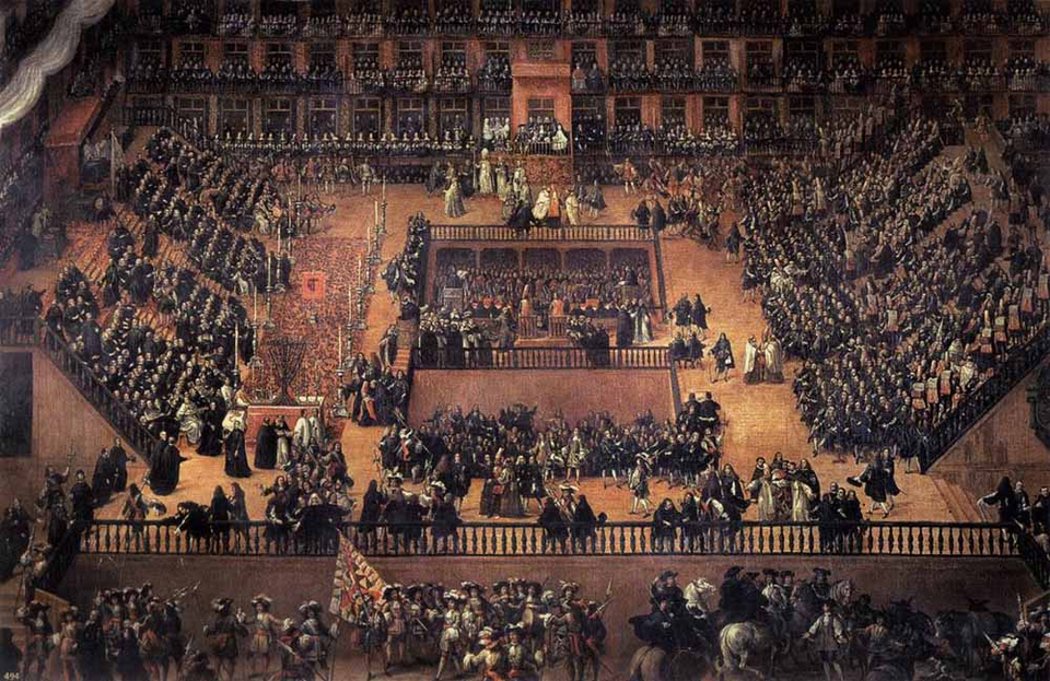 Inkwizycja Autodafé na Plaza Mayor w Madrycie Źródło: Francisco Rizi, Inkwizycja Autodafé na Plaza Mayor w Madrycie, 1683, domena publiczna.