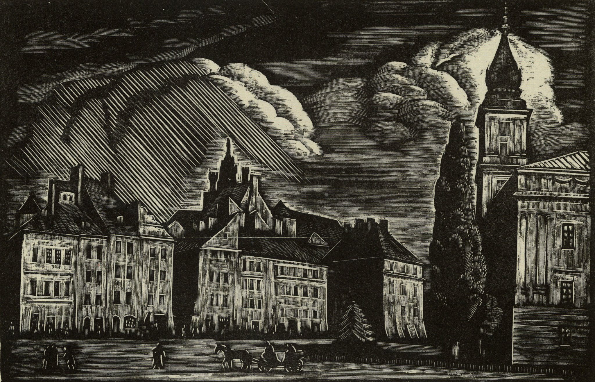Motyw ze starej Warszawy Źródło: Władysław Skoczylas, Motyw ze starej Warszawy, 1930, domena publiczna.