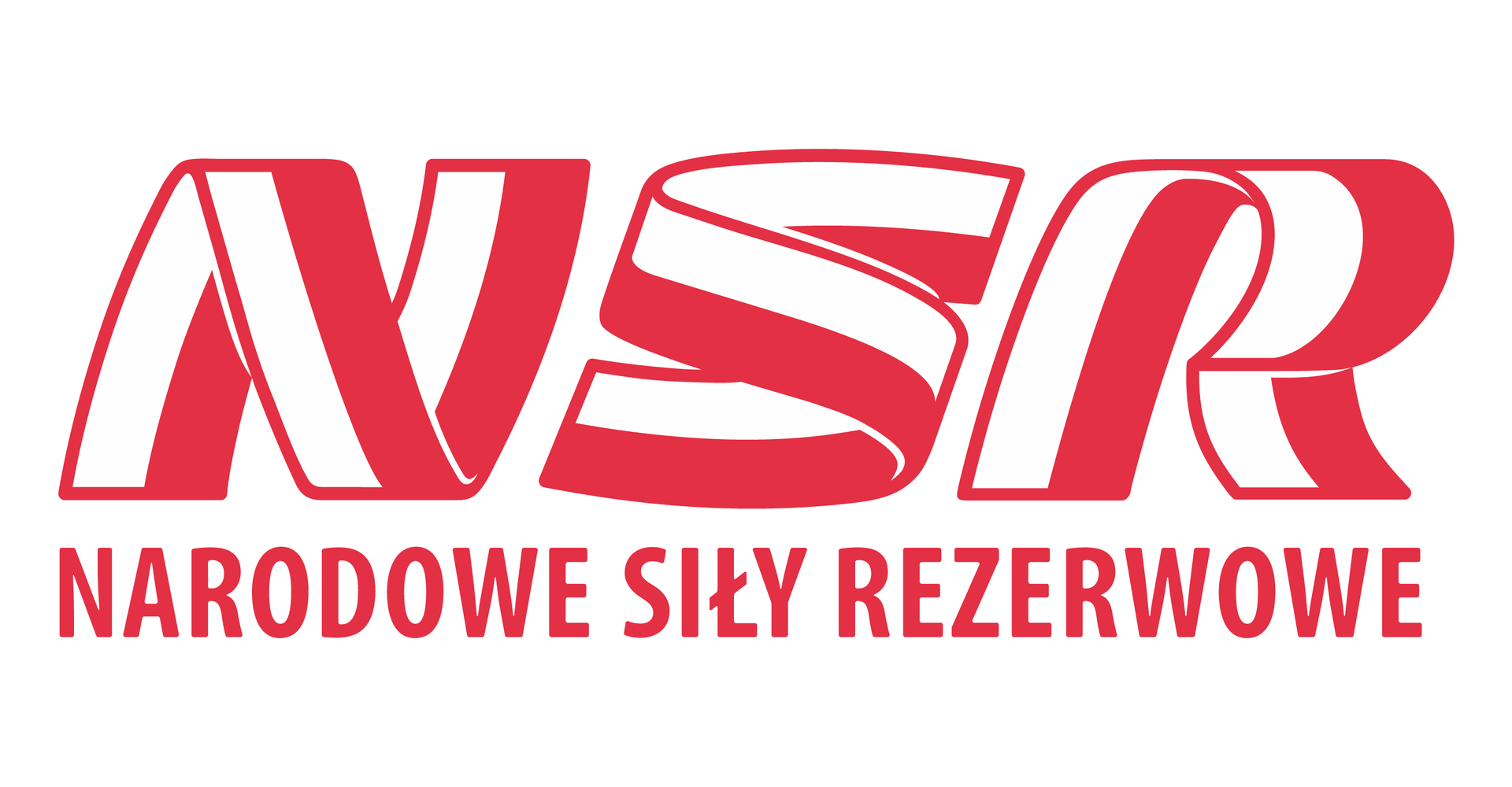 Ilustracja przedstawia logo Narodowych Sił Rezerwowych. Logo to trzy litery N S R. Litery otacza czerwona wąska obwódka. Powierzchnia każdej litery to barwy flagi polskiej. Lewa strona każdej litery to pas biały. Prawa strona to pas czerwony. Poniżej czerwony napis: Narodowe Siły Rezerwowe.