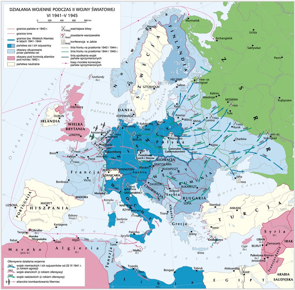II wojna światowa w Europie w latach 1941–1945 II wojna światowa w Europie w latach 1941–1945 Źródło: Krystian Chariza i zespół, licencja: CC BY 3.0.