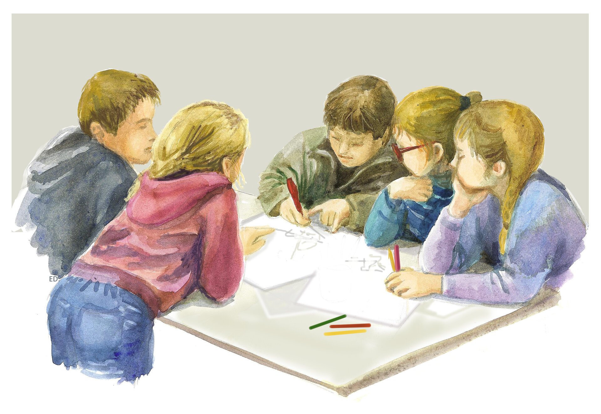 Ilustracja przedstawiająca dzieci pracujące w zespole
