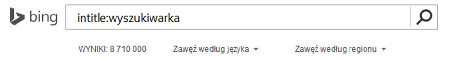 Zrzut paska wyszukiwarki Bing z wpisanym tekstem oraz Intitle
