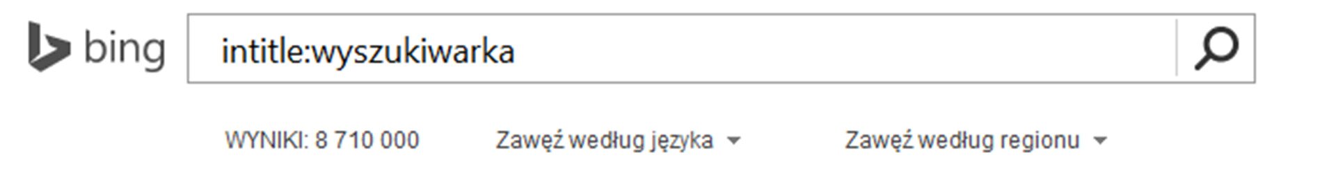 Zrzut paska wyszukiwarki Bing z wpisanym tekstem oraz Intitle