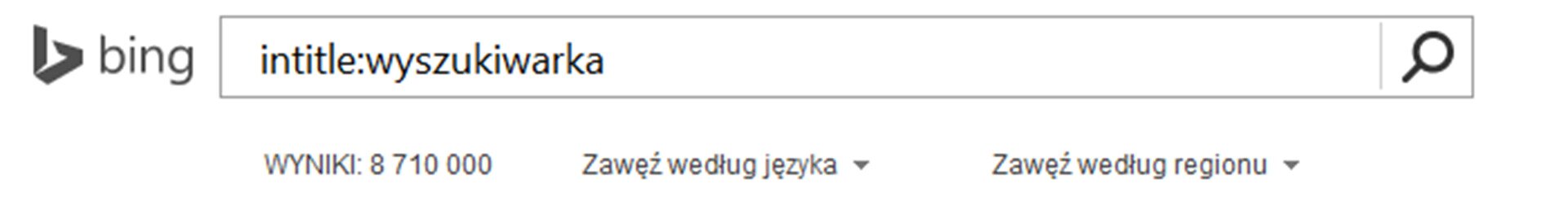Zrzut paska wyszukiwarki Bing z wpisanym tekstem oraz Intitle