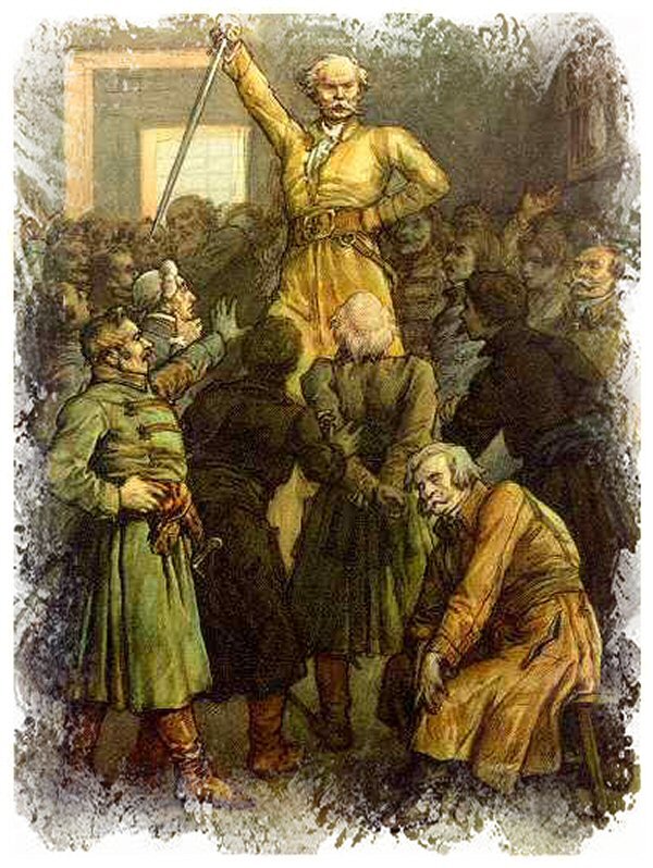 Gerwazy Rębajło Ilustracja do Pana Tadeusza Adama Mickiewicza, Księga VII. Źródło: Michał Elwiro Andriolli, Gerwazy Rębajło, 1881, domena publiczna.