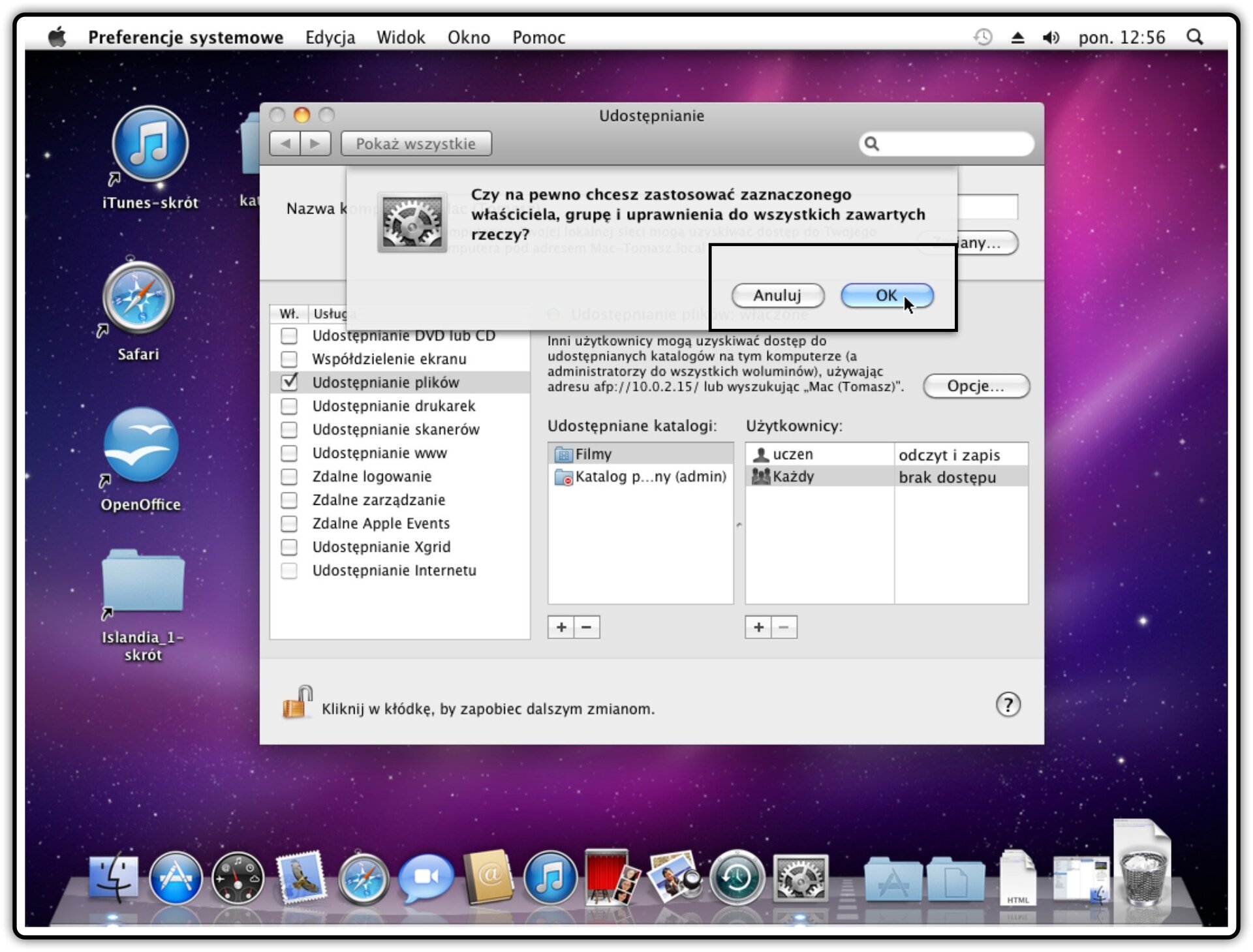 Ilustracja przedstawiająca: Krok 7 udostępniania innych katalogów w systemie Mac OS X