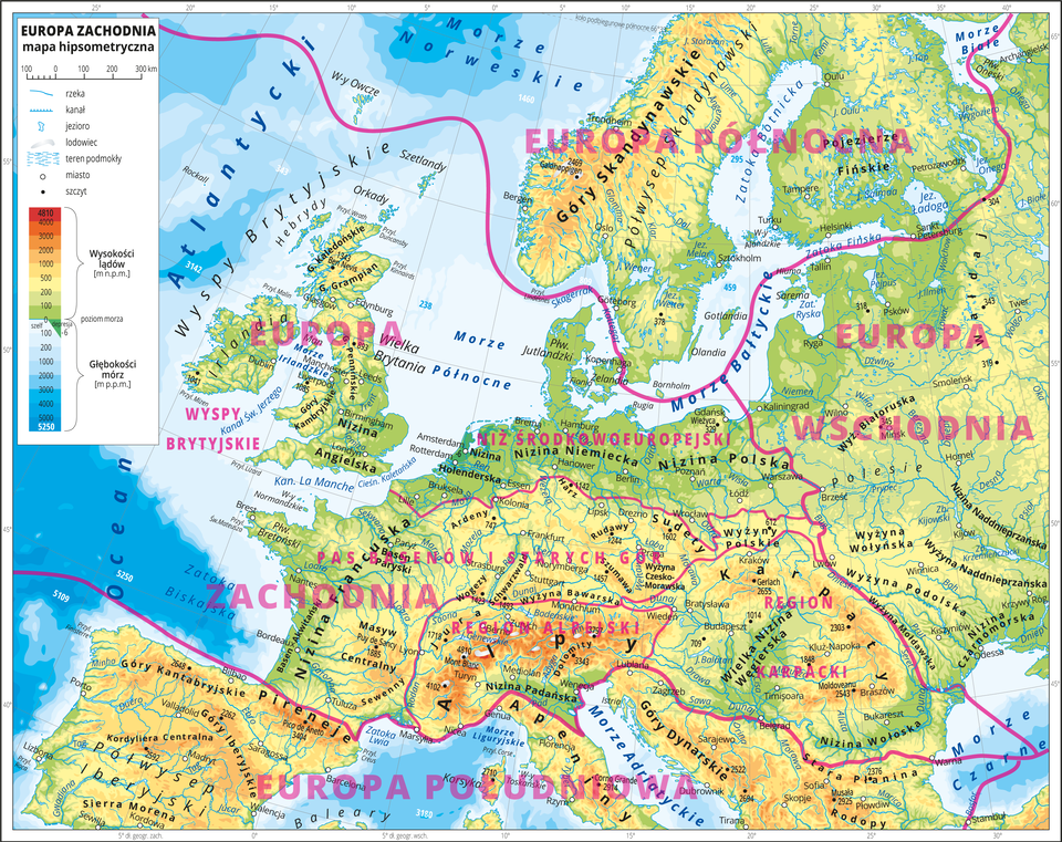Podział Europy Zachodniej na główne obszary (prowincje)