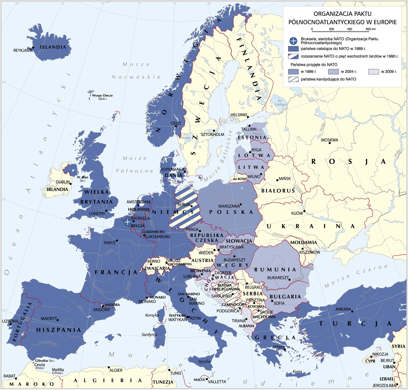 mapa NATO w Europie