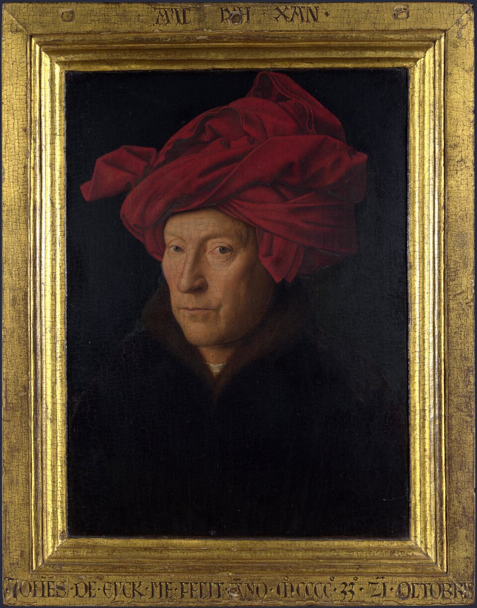 Autoportret (domniemany) Źródło: Jan van Eyck, Autoportret (domniemany), 1433, olej na desce, National Gallery, Londyn, domena publiczna.