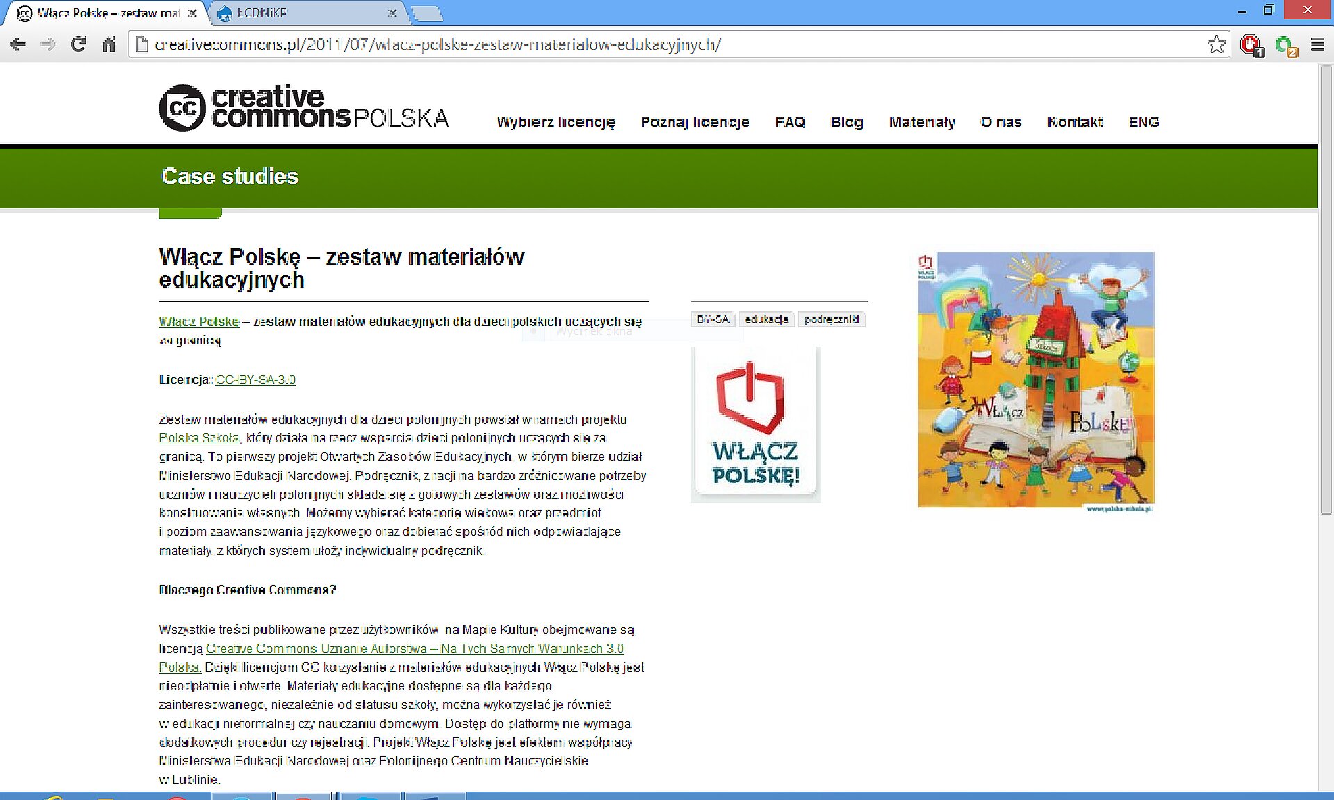 Zrzut okna strony internetowej http://creativecommons.pl