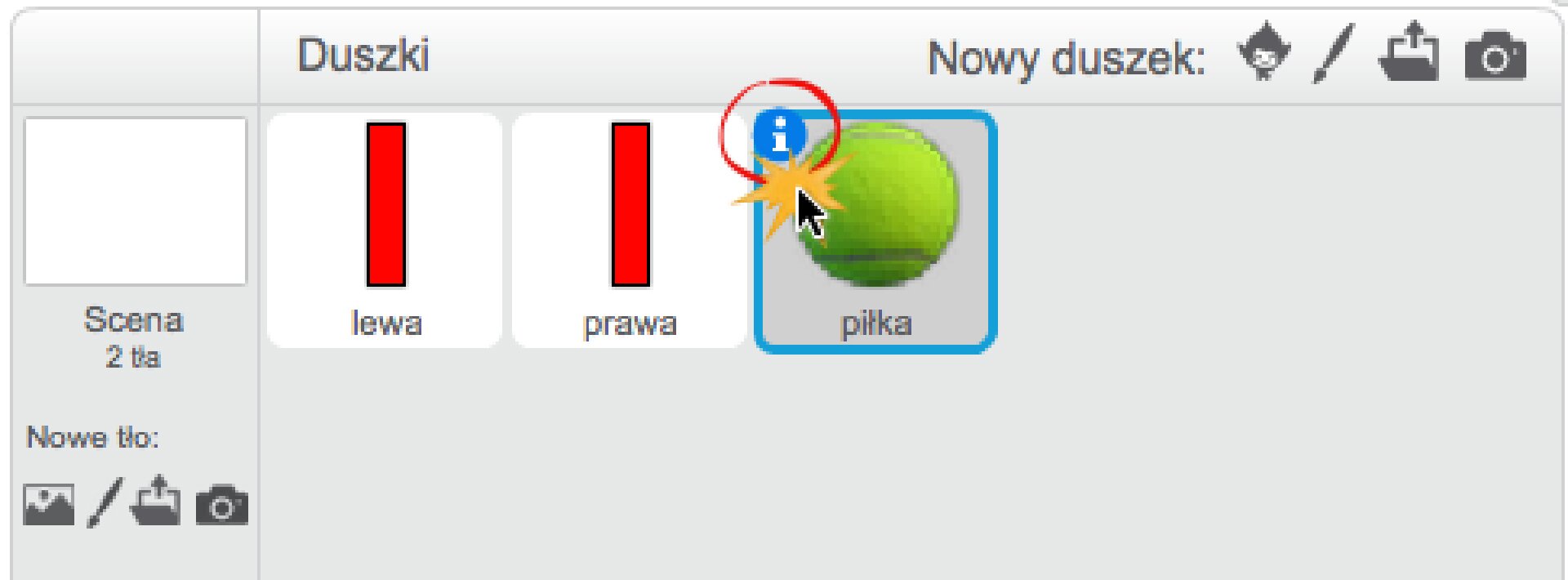 Zrzut fragmentu okna obszaru zarządzania duszkami z zaznaczonym symbolem: i