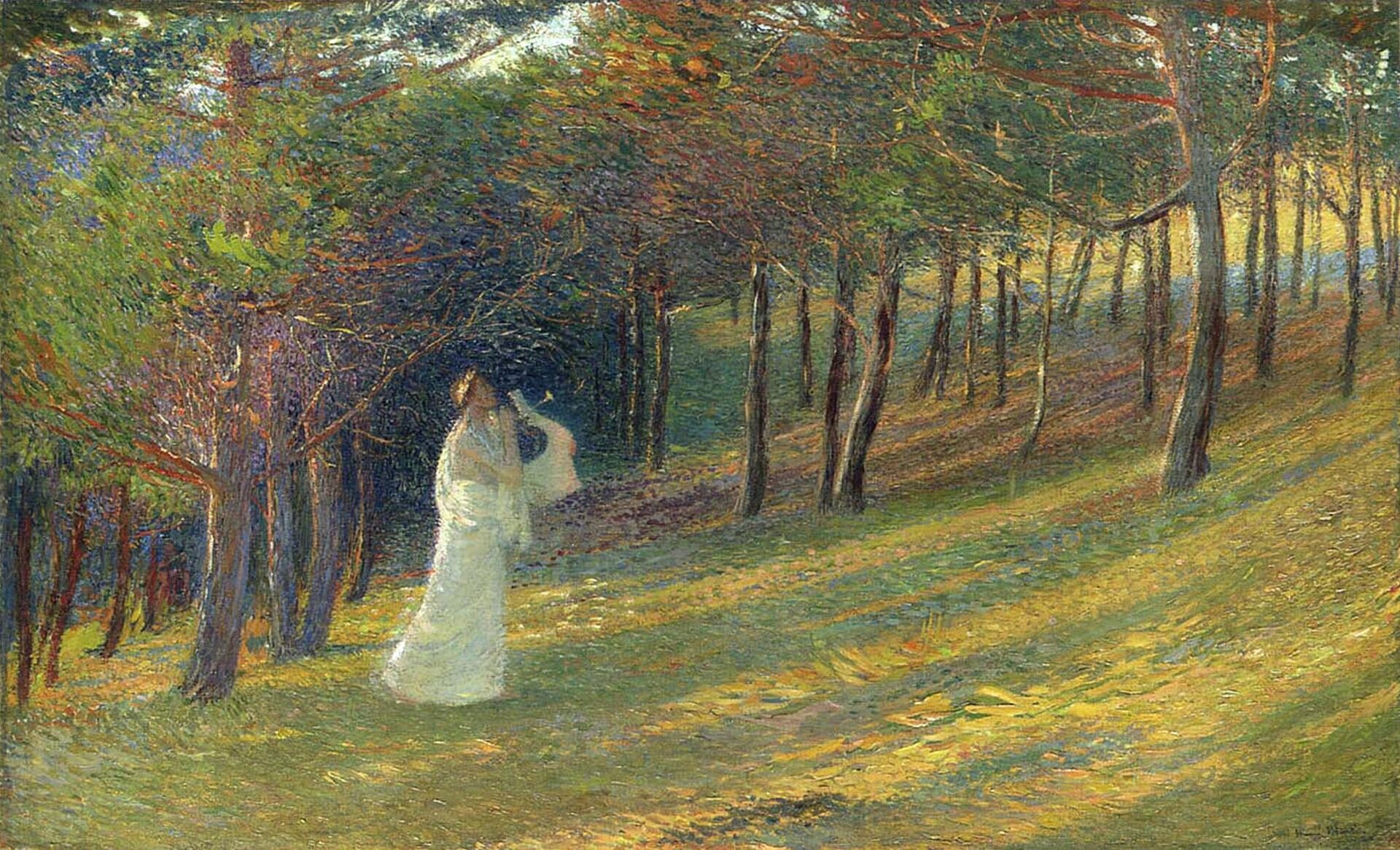 lustracja przedstawia obraz Henri-Jean Guillaume Martina pt. „Orfeusz w lesie”. W centrum obrazu na leśnej polanie stoi mężczyzna w białych szatach; gra na lirze. Wokół rosną drzewa. Na polanę pada rozproszone światło słoneczne.