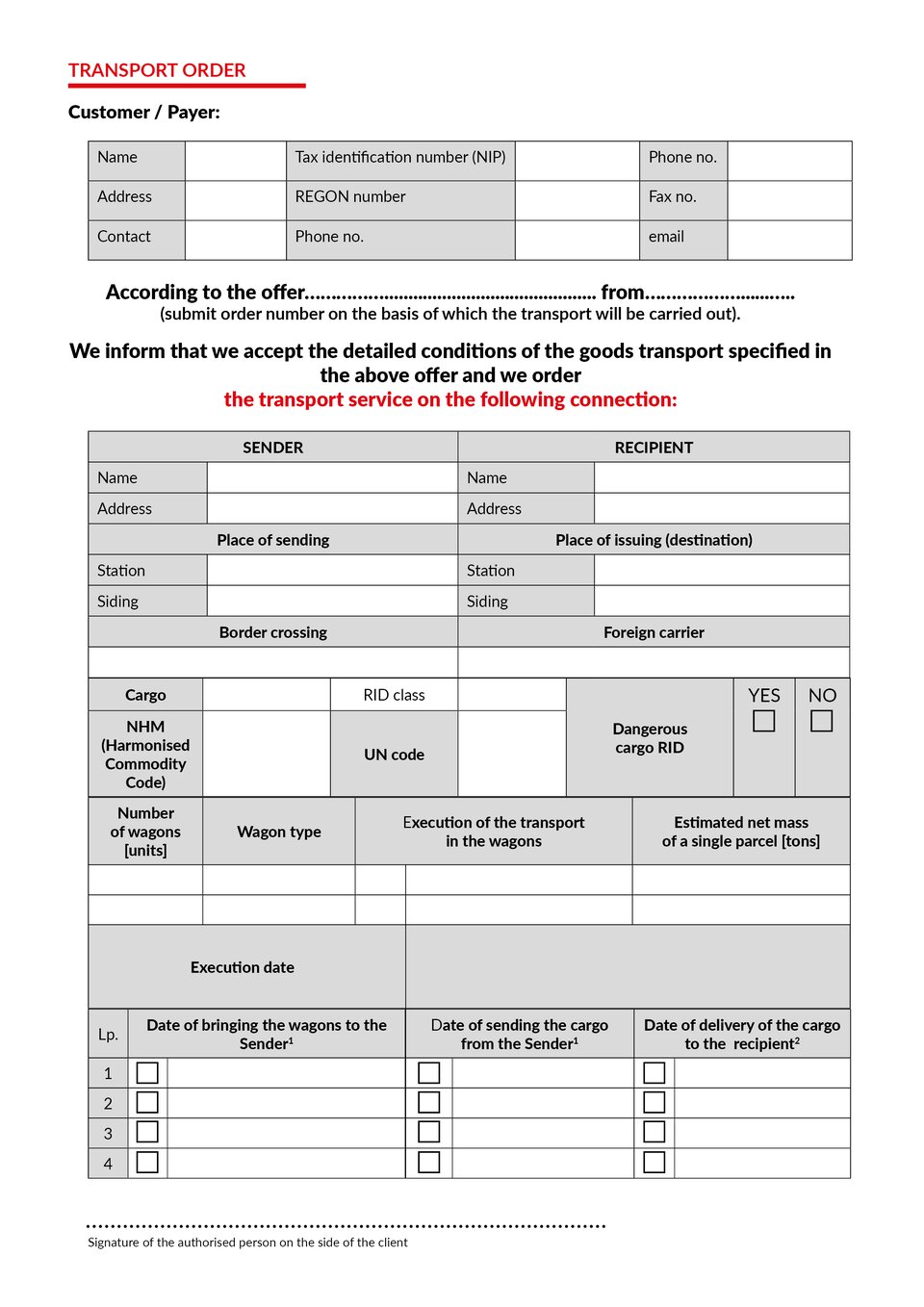 The document shows a transport order. Dokument przedstawia zlecenie transportowe.