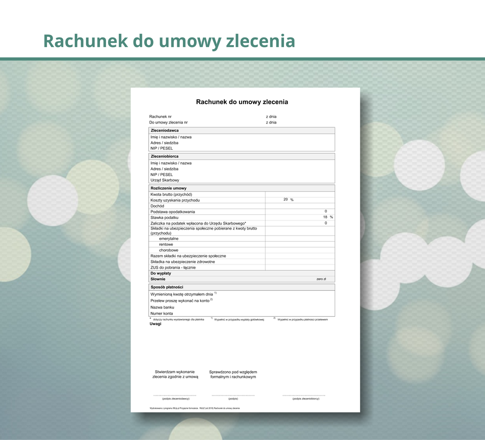 Ilustracja przedstawia rachunek do umowy zlecenia.
