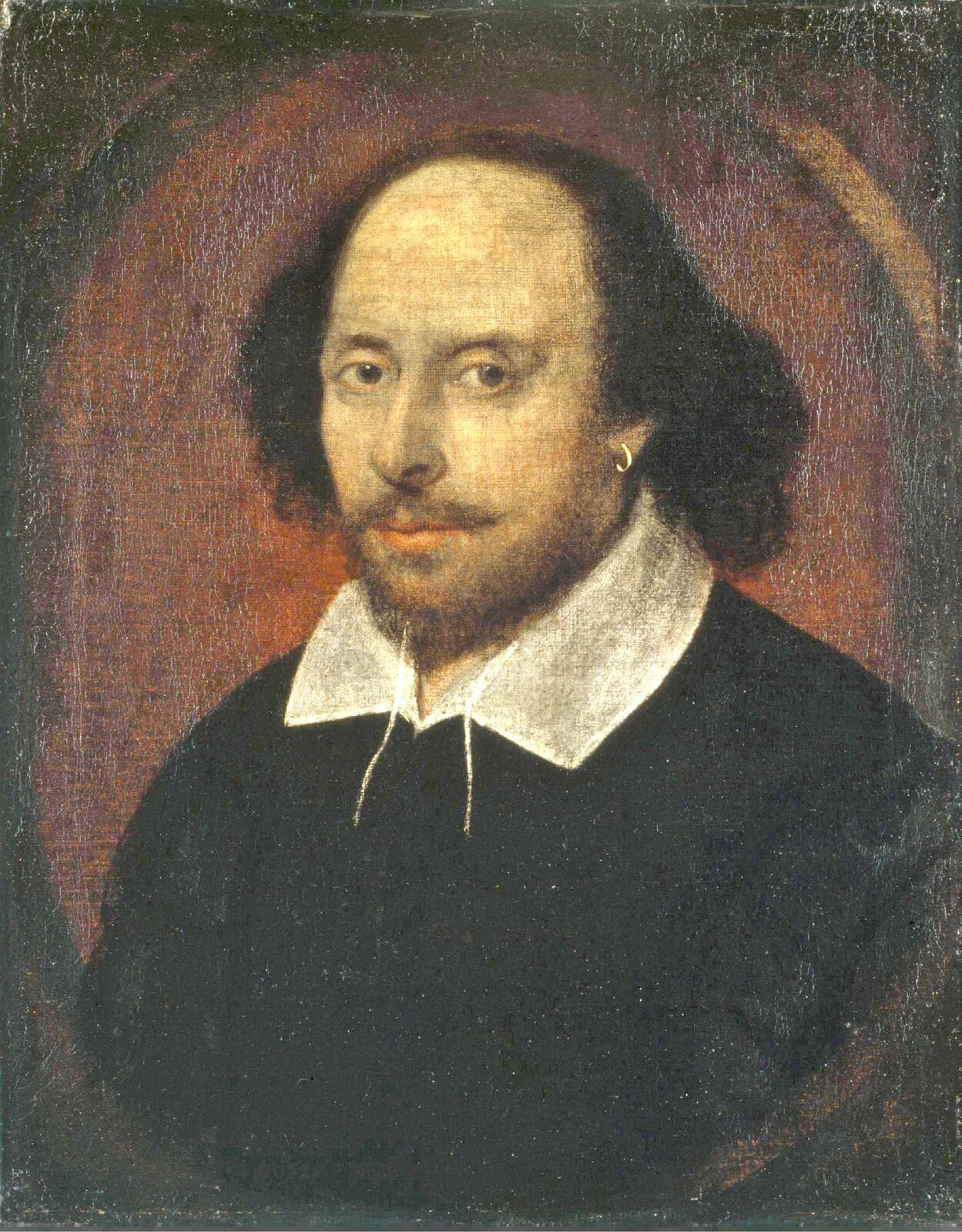 Szekspir Źródło: Szekspir, 1610, Olej na płótnie, National Portrait Gallery, domena publiczna.