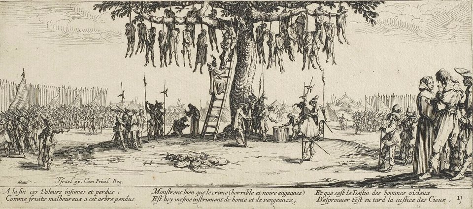 Okrucieństwa wojny Źródło: Jacques Callot, Okrucieństwa wojny, 1632, Akwaforta, Art Gallery of New South Wales, domena publiczna.