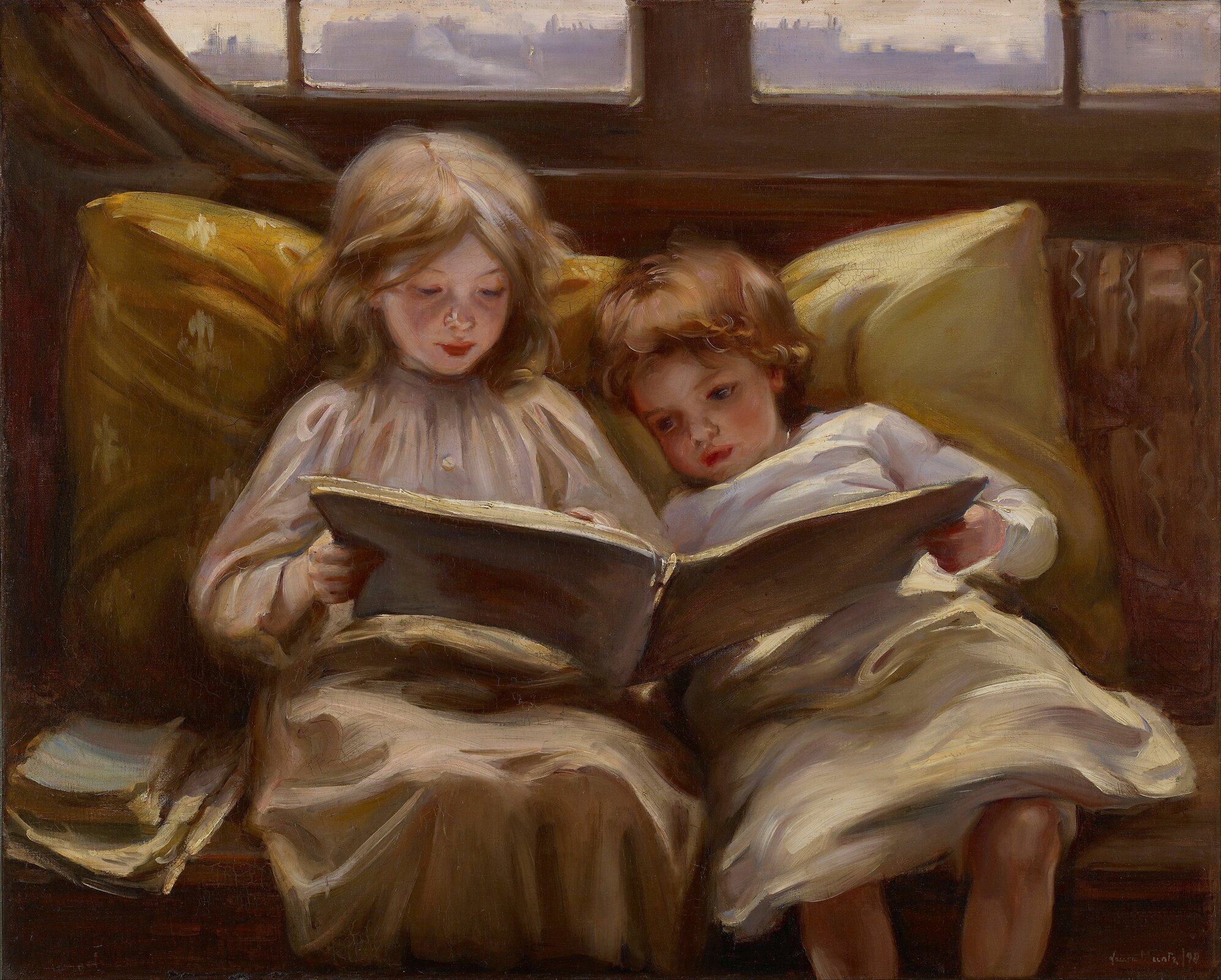 Ciekawa opowieść Źródło: Laura Muntz Lyall, Ciekawa opowieść, 1898, olej na płótnie, Art Gallery of Ontario, domena publiczna.