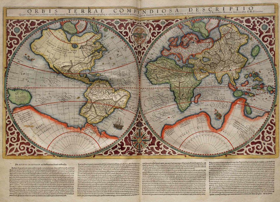 na zdjęciu przedstawiona została mapa świata z XVI w. po odkryciach geograficznych