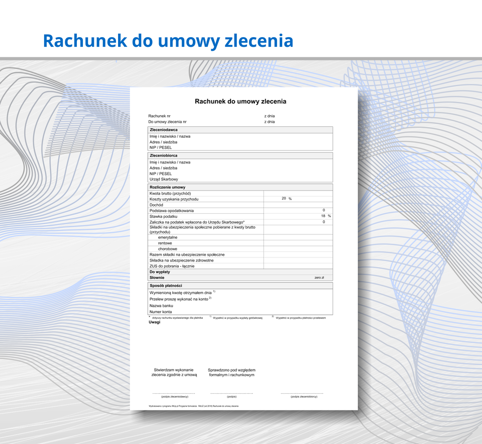 Ilustracja przedstawia rchunek do umowy zlecenia.