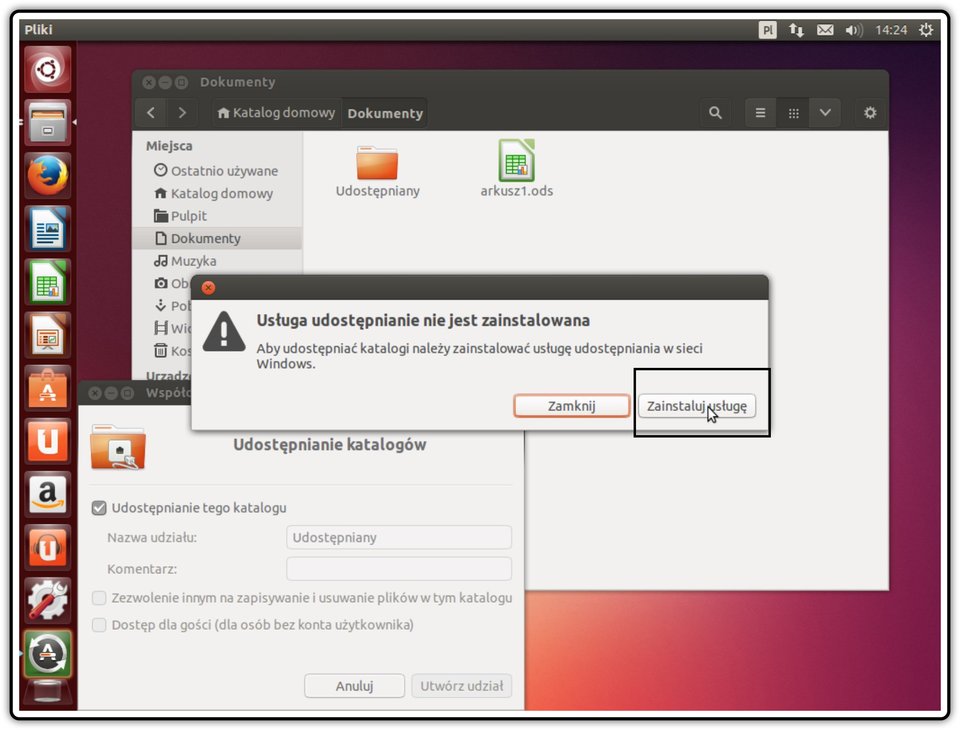 Ilustracja przedstawiająca: Krok 3 udostępniania zasobów w systemie Linux Ubuntu