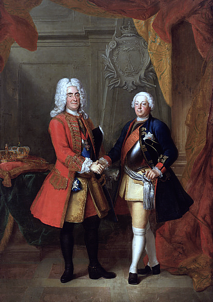 August II, król Polski i Friedrich Wilhelm I, król Prus Źródło: Louis de Silvestre, August II, król Polski i Friedrich Wilhelm I, król Prus, przed 1733, domena publiczna.