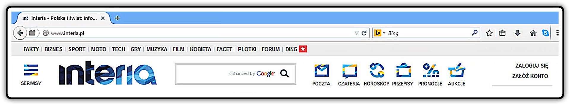 Zrzut fragmentu okna portalu interia.pl z ikoną poczty