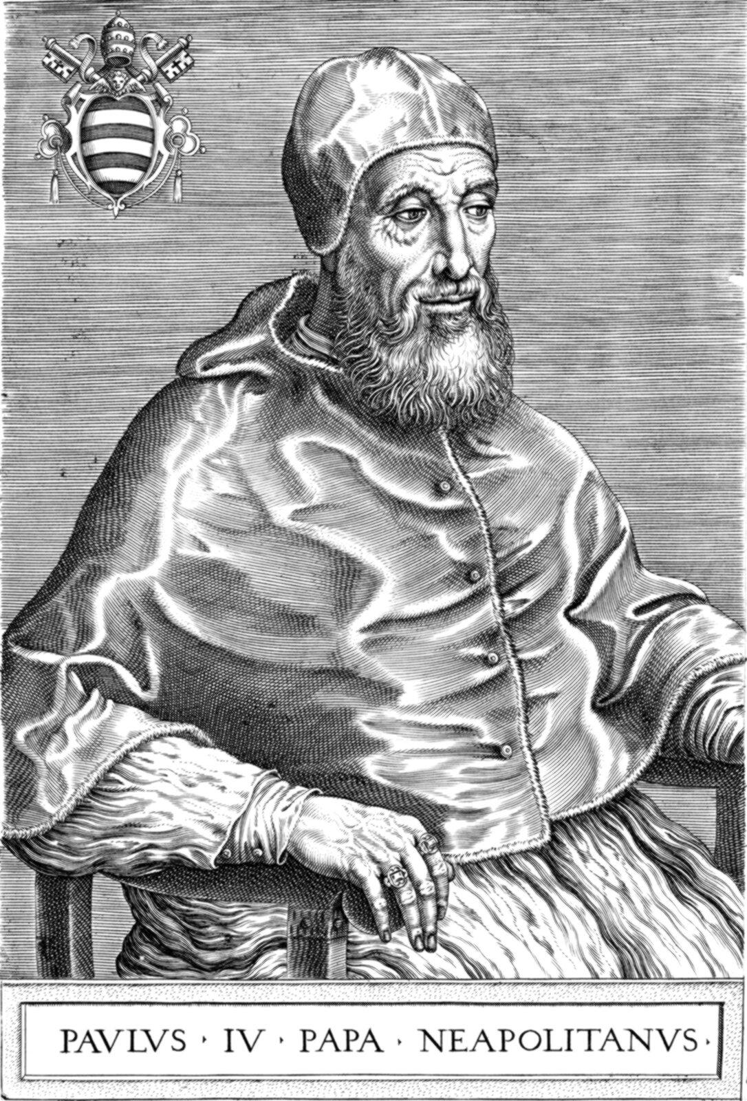 Paweł IV (Govanni Pietro Carafa – 1555-1559) Źródło: Onofrio Panvinio, Paweł IV (Govanni Pietro Carafa – 1555-1559), przed 1568, domena publiczna.