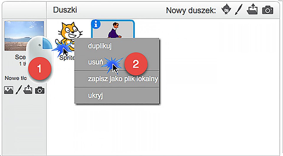 Zrzut ekranu ilustrujący usuwanie niepotrzebnego duszka