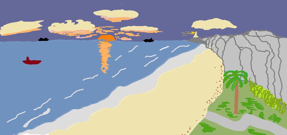 Ilustracja przedstawiająca zachód nad morzem