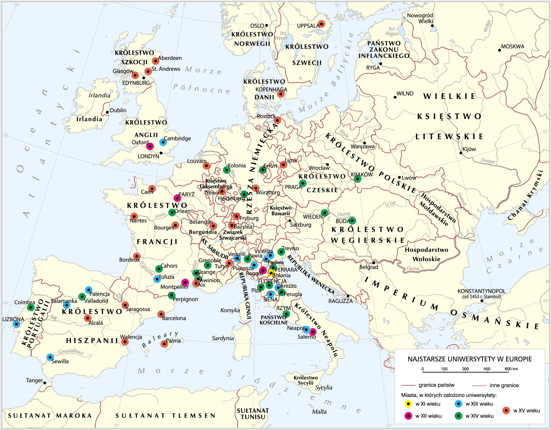 Uniwersytety w Europie do końca XV wieku Uniwersytety w Europie do końca XV wieku Źródło: Krystian Chariza i zespół, mapa.