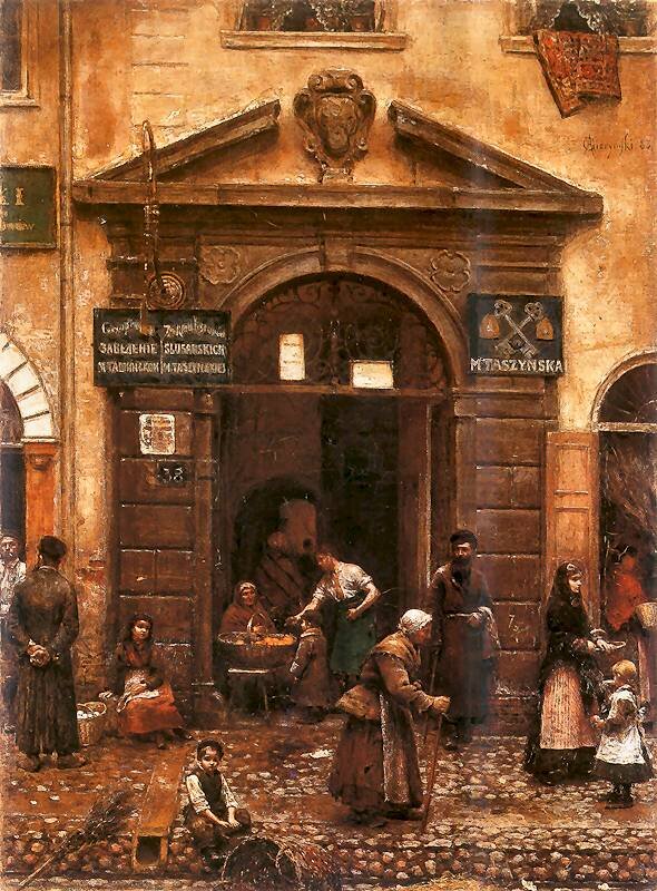 Brama na Starym Mieście Źródło: Aleksander Gierymski, Brama na Starym Mieście, 1883, obraz olejny, Muzeum Sztuki Łódź, domena publiczna.